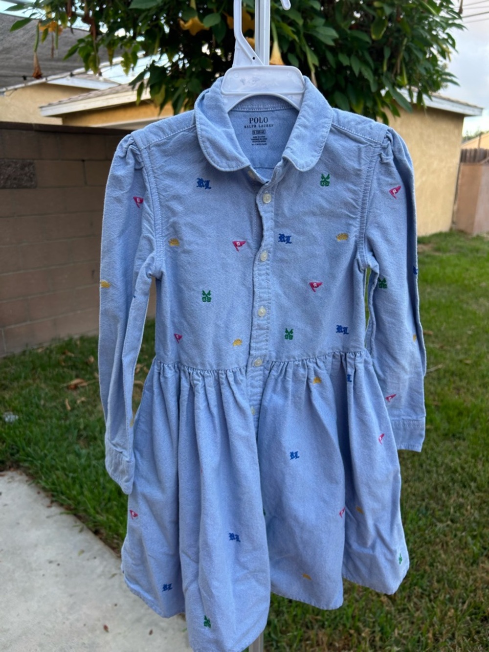 Polo by Ralph Lauren Light Blue Button-Front Embroidered Dress